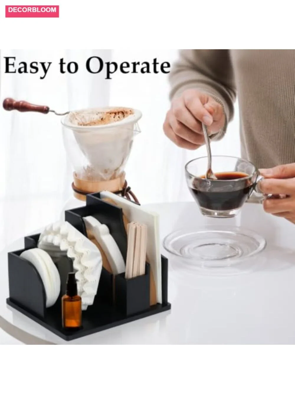 Bamboo Coffee Filter Storage Stand with 5 Compartments, V60 Filter Holder for